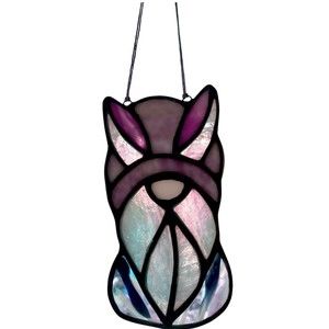 Stained Glass Gnome 6 1/2 in NEW Handmade Easter Bunny Purple Pink Blue